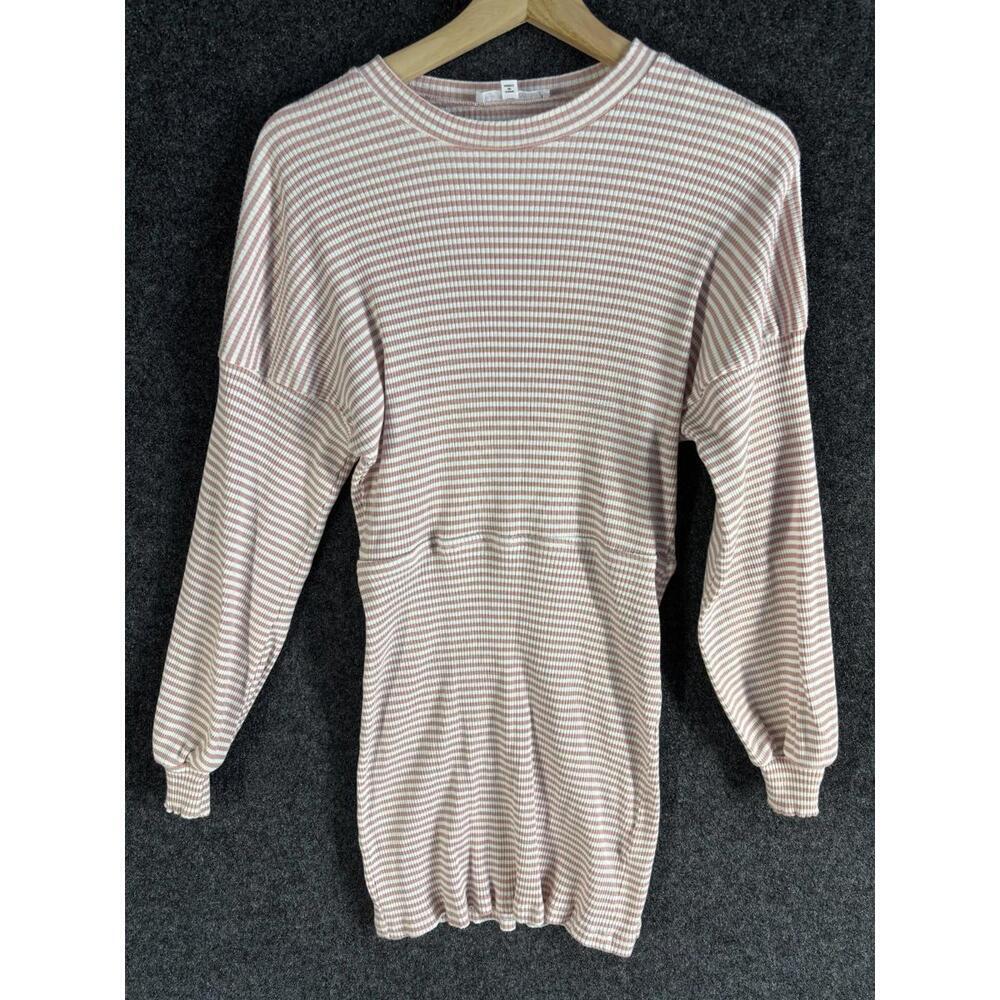 All The Ways Mini Dress Women M Medium Pink Striped Short Crew Neck Long Sleeve